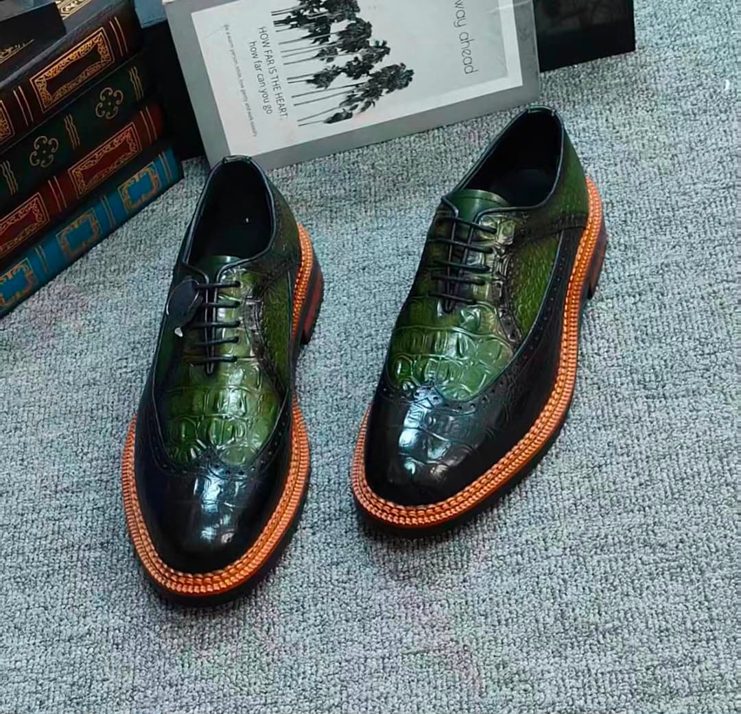 Green Ombré Croco Wingtip Derby