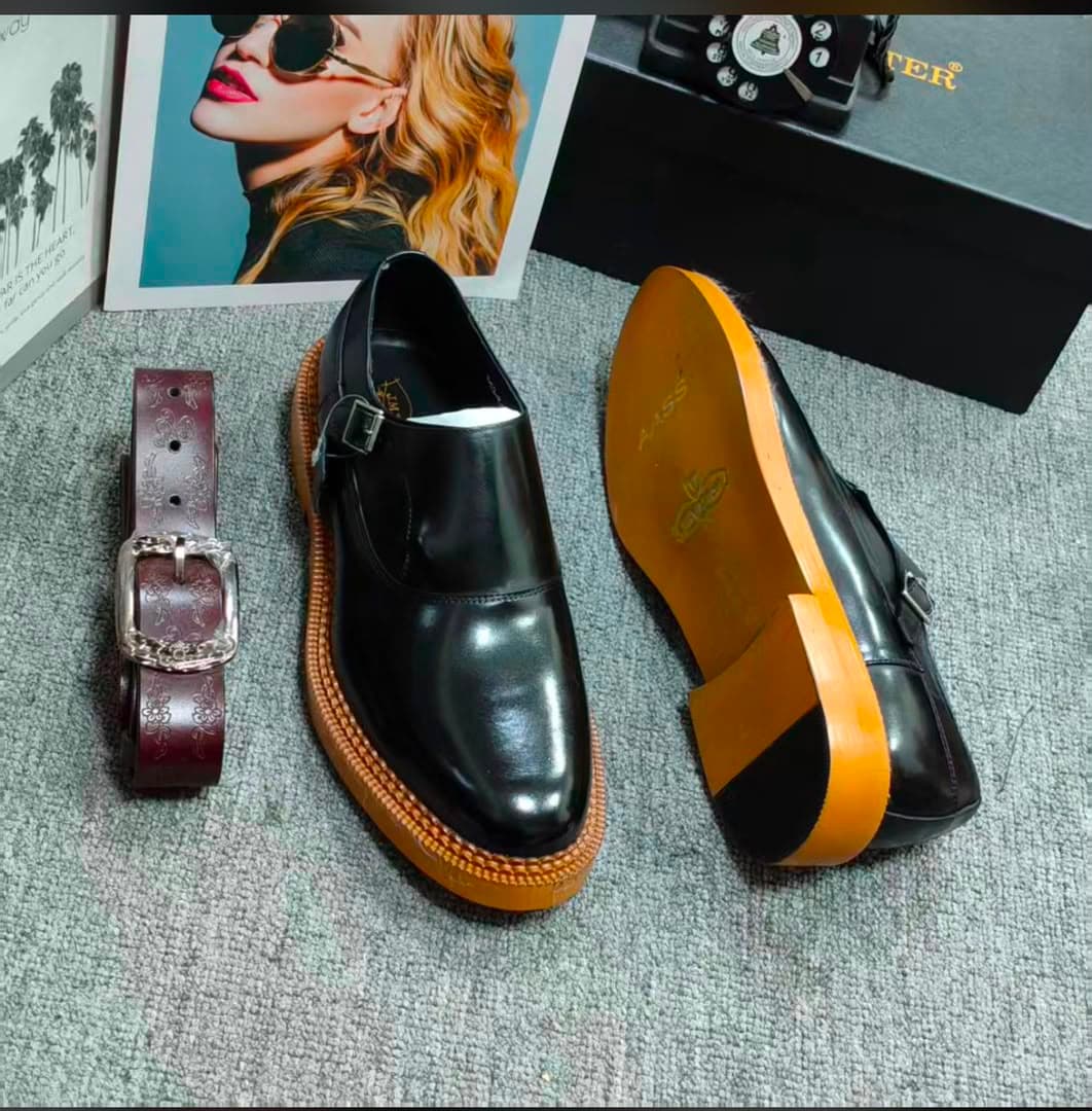 Black Leather Monk Strap Loafer