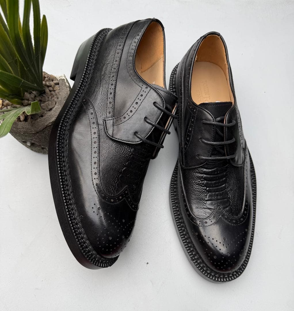 Black Pebbled Wingtip Brogue Derby