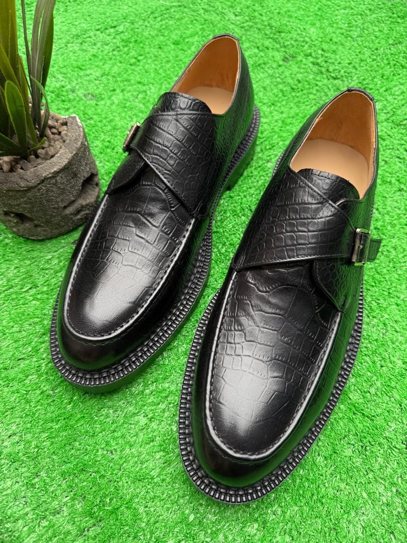 Black Croco Single Monk Strap