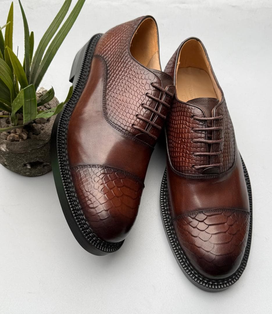 Espresso Python Cap-Toe Derby